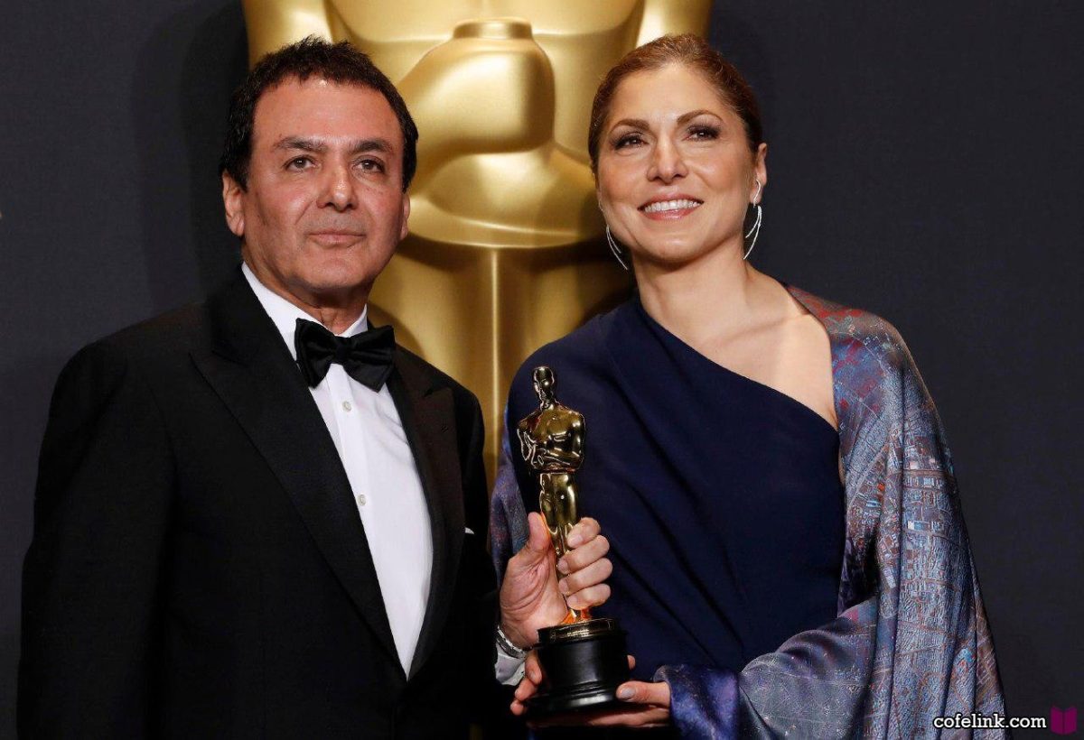 انوشه انصاری و فیروز نادری بعد از دریافت اسکار بهترین کارگردانی بهترین فیلم